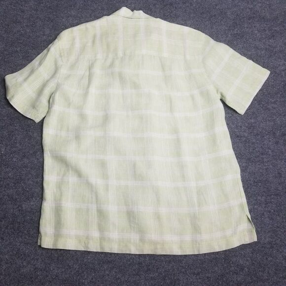 TOMMY BAHAMA Mens M Lime Green Plaid Linen Button-Up Shirt Short-Sleeve beach - Picture 7 of 7